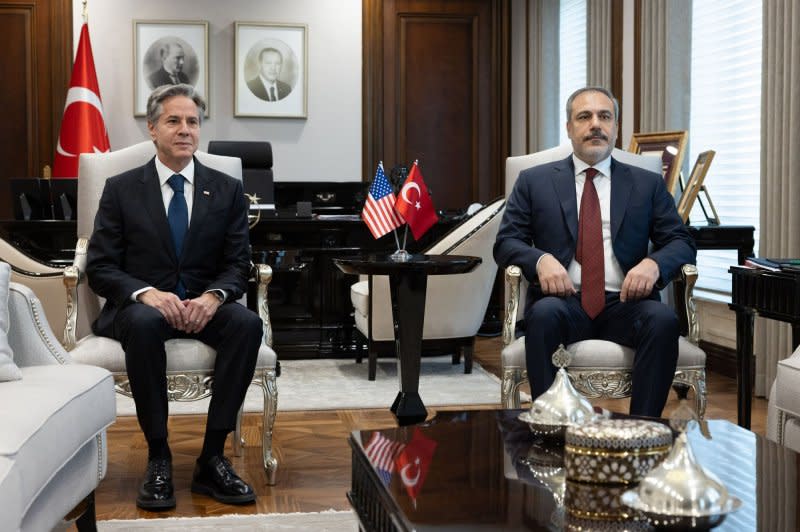 Secretary of State Antony Blinken (L) meets with Turkish Foreign Minister Hakan Fidan in Ankara, Turkey, on Monday. Photo by Chuck Kennedy/U.S. Department of State