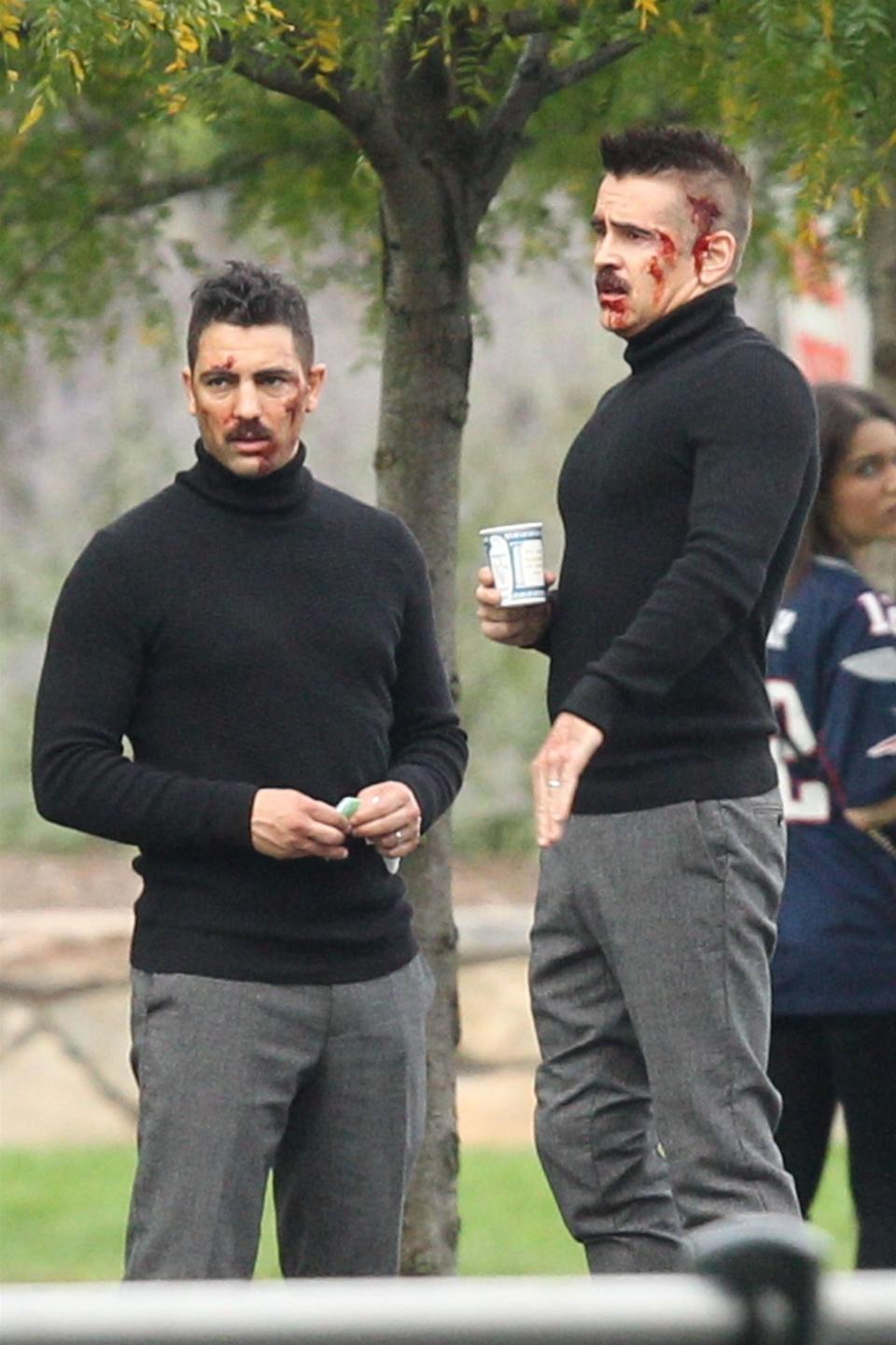 Gabriel Nunez and Colin Farrell on set