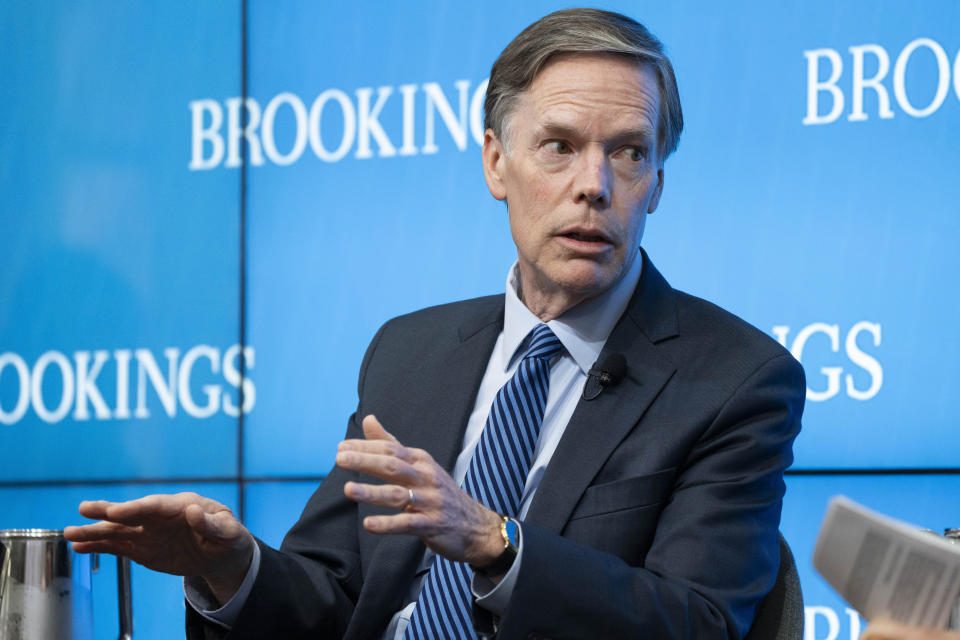 Nick Burns, U.S. Ambassador to China, speaks at the Brookings Institution about U.S.-China relations on Friday, Dec. 15, 2023, in Washington. (AP Photo/Jacquelyn Martin)