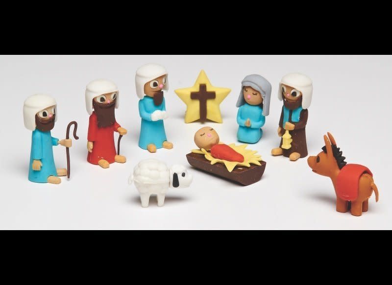 A <a href="http://www.word.com.au/Nativity-Puzzle-Erasers/Stationery/615122120026" target="_blank">nativity-themed puzzle eraser set </a>may seem bizarre but Oestreicher points out that Christians believe Jesus came to Earth to erase people's sins. 