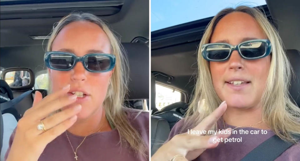 Screen shots showing Victorian mum Montana wearing sunglasses sitting in her car. 