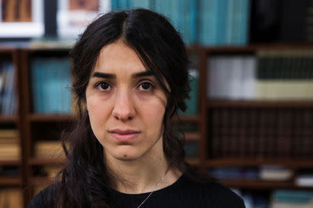 FILE PHOTO: Yazidi survivor Nadia Murad poses for a portrait at United Nations headquarters in New York, U.S., March 9, 2017. REUTERS/Lucas Jackson/File Photo