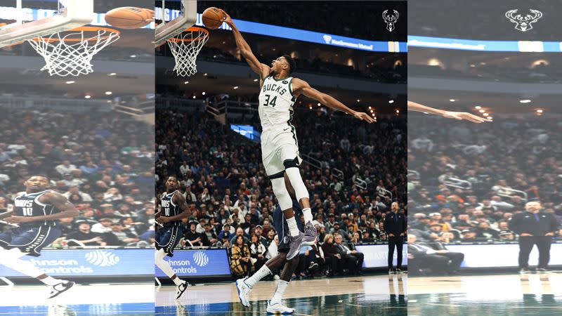 公鹿「字母哥」安戴托昆波（Giannis Antetokounmpo）19投11中猛砍30分11籃板4助攻。（圖／翻攝自公鹿推特）