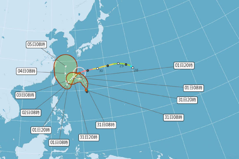 強颱「軒嵐諾」預計走向。（圖／氣象局提供）