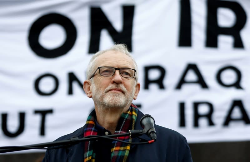 Demonstrators march to oppose the threat of war with Iran, in London