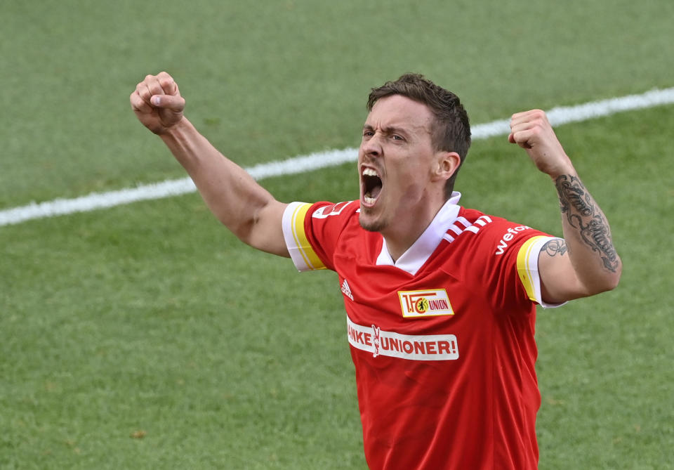 So kennen die Fußballfans Max Kruse: Jubelnd für den 1. FC Union Berlin. (Bild: REUTERS/John Macdougall)