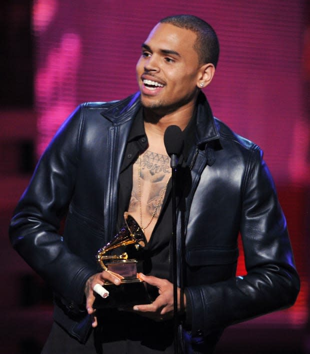 Chris Brown accepts the award for Best Rap Performance onstage at the 54th Annual GRAMMY Awards held at Staples Center on Feb. 12, 2012 in Los Angeles.<p><a href="https://www.gettyimages.com/detail/138863920" rel="nofollow noopener" target="_blank" data-ylk="slk:Kevin Winter/Getty Images;elm:context_link;itc:0;sec:content-canvas" class="link ">Kevin Winter/Getty Images</a></p>