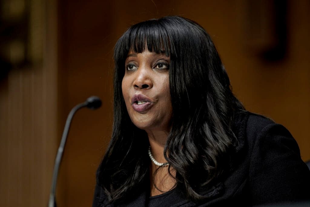 Dr. Lisa DeNell Cook, of Michigan, to be a Member of the Board of Governors of the Federal Reserve System, speaks before a Senate Banking, Housing and Urban Affairs Committee confirmation hearing on Capitol Hill on February 3, 2022 in Washington, DC. (Photo by Ken Cedeno-Pool/Getty Images)