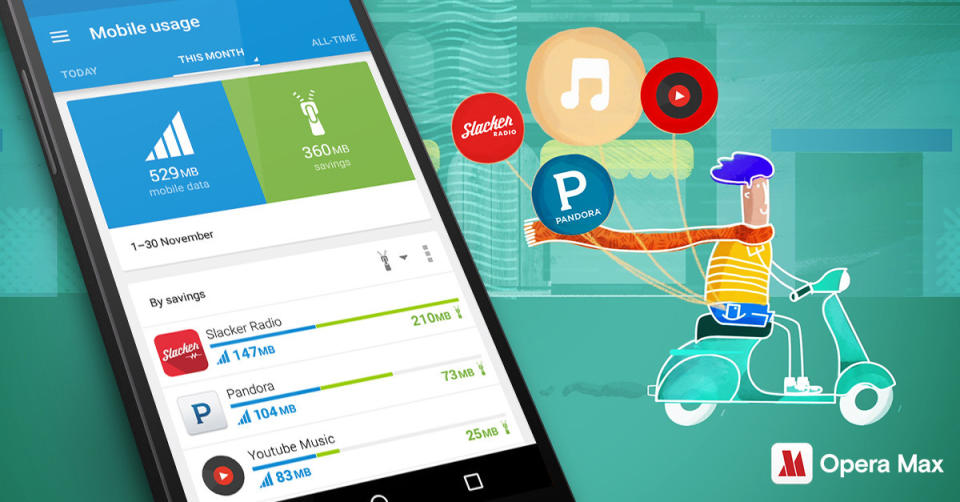 Opera Max saving data while you stream music