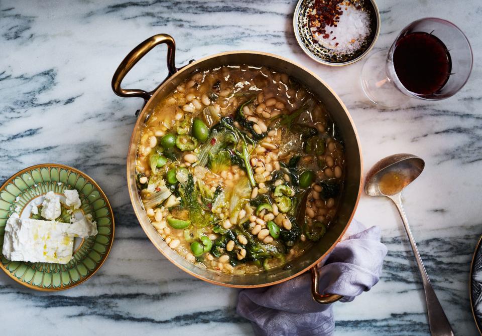 Navy Bean and Escarole Stew with Feta and Olives