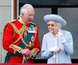 <p>Prince Charles enjoys Trooping the Colour festivities with his mother from the balcony of Buckingham Palace. </p>