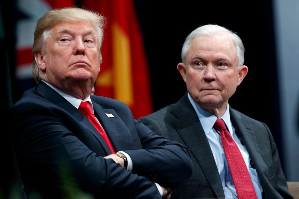 President Donald Trump andAttorney General Jeff Sessions at the FBI National Academy graduation ceremony in Quantico, Va. Dec. 15, 2017.