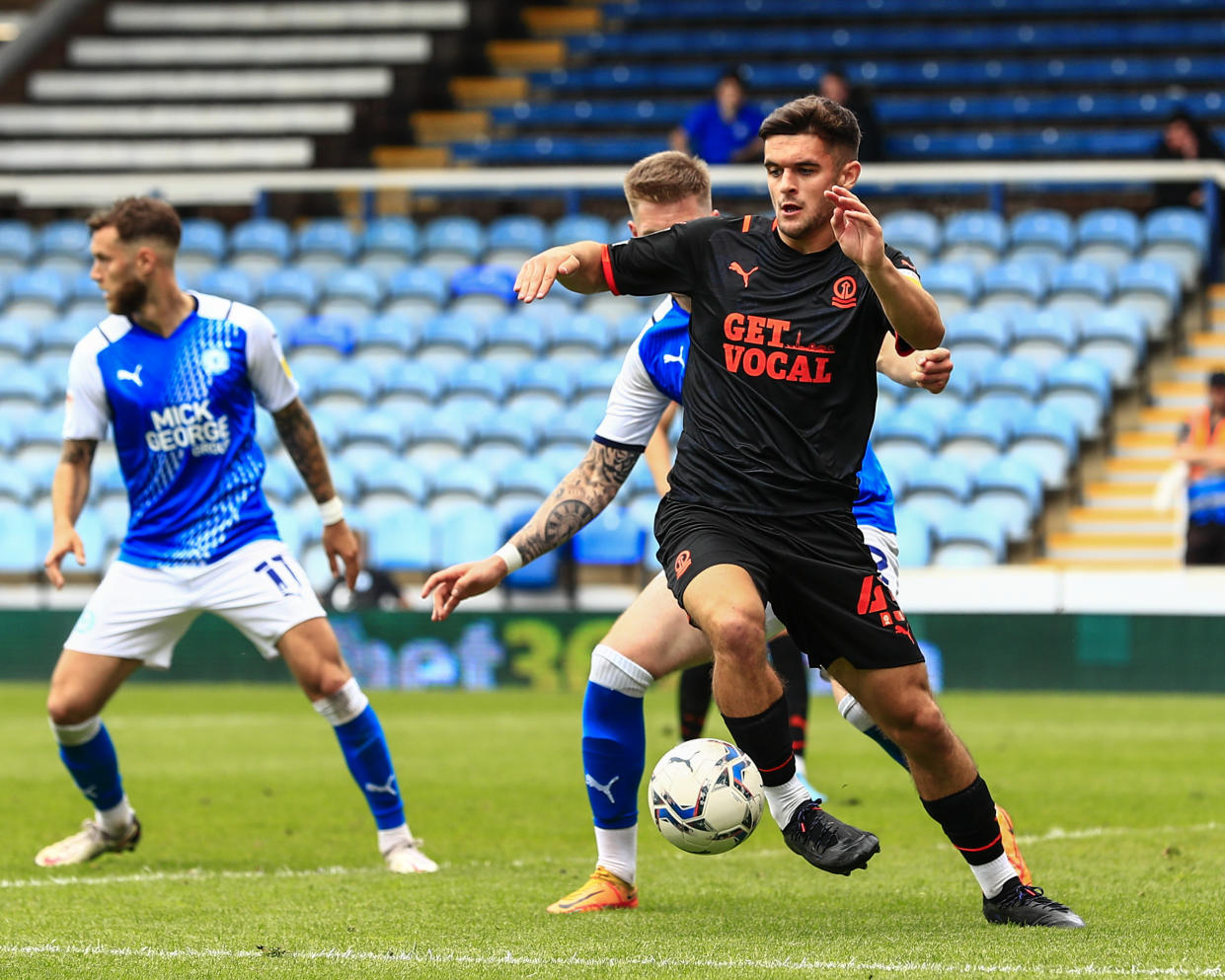 Blackpool striker Jake Daniels on football pitch. (Getty Images)