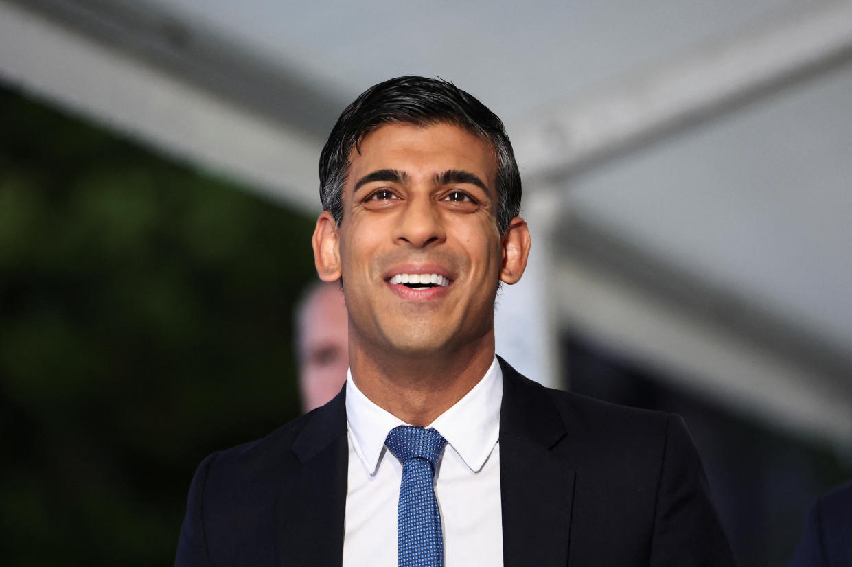 Britain's Prime Minister Rishi Sunak looks on as he walks at the venue of Britain's Conservative Party conference in Manchester, Britain, October 3, 2023. REUTERS/Toby Melville