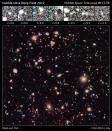 This new image of the Hubble Ultra Deep Field (HUDF) 2012 campaign reveals a previously unseen population of seven faraway galaxies, which are observed as they appeared in a period 350 million to 600 million years after the big bang.