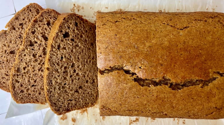 A loaf of Simple Millk Almond Flour Banana Bread