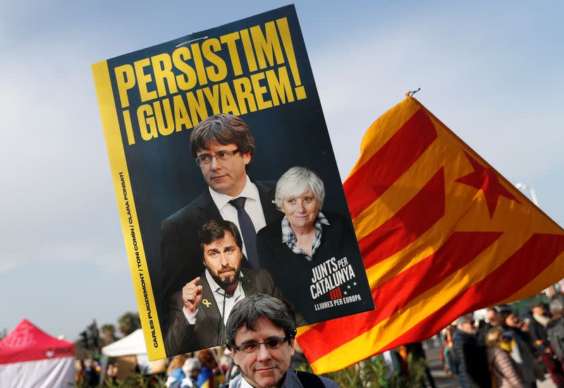 Catalan separatist leader Carles Puigdemont holds a rally in Perpignan