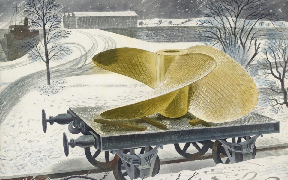 Abstract beauty: Ship’s Screw on a Railway Truck, 1940, by the war artist Eric Ravilious - Bridgeman Images