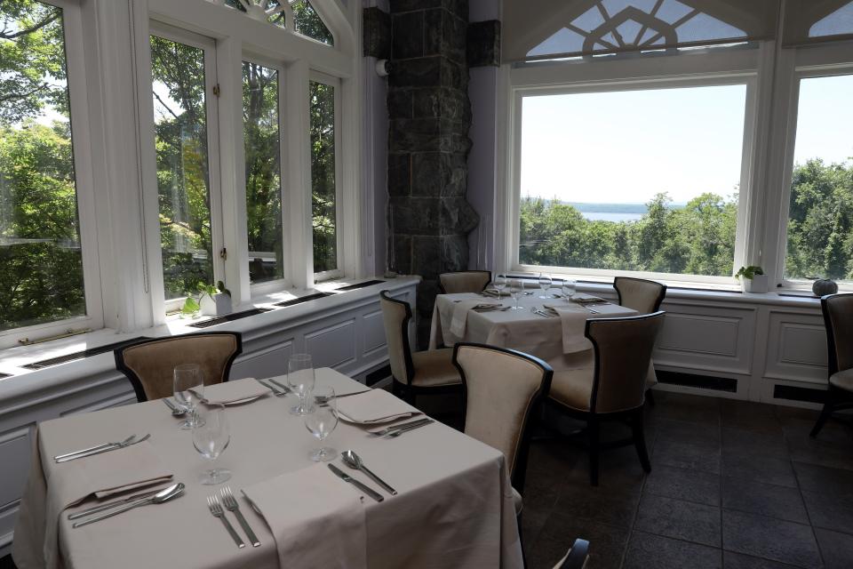 The Garden Terrace with river views at Equus restaurant in the Castle Hotel & Spa in Tarrytown May 26, 2023.