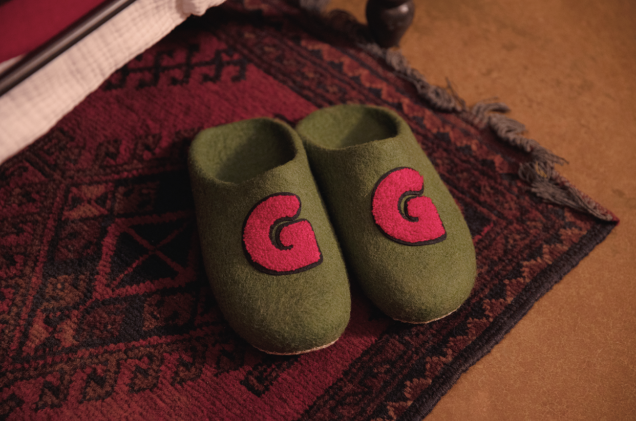 Green slippers for guests at the Grinch's Cave