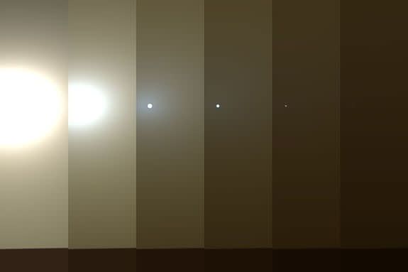 A shade simulation of dust blocking out the Martian sun. Opportunity has been experiencing the far right conditions.