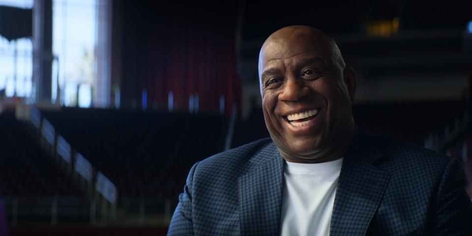 Earvin "Magic" Johnson being interviewed for the film "They Call Me Magic"