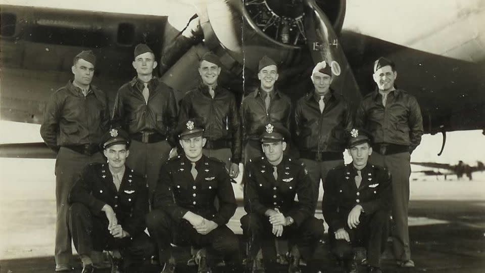 Frank McNichol, first row, second from the right, is pictured with his B-17 bomber crew in 1944. - Courtesy of Joseph McNichol