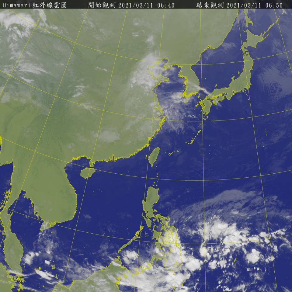 今天天氣好轉，各地氣溫也逐漸回升，除了東半部地區有短暫陣雨外， 各地都是晴到多雲。   圖：中央氣象局/提供