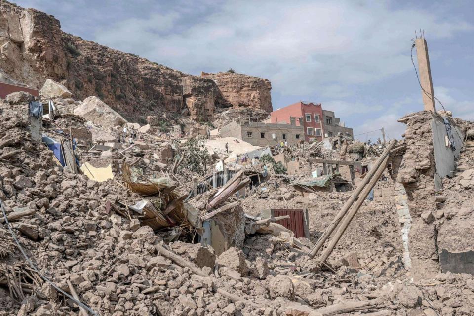 PHOTO: A general view shows the rubble of destroyed houses in the village of Imi N'Tala, near Amizmiz, on September 12, 2023. (Bulent Kilic/AFP via Getty Images)