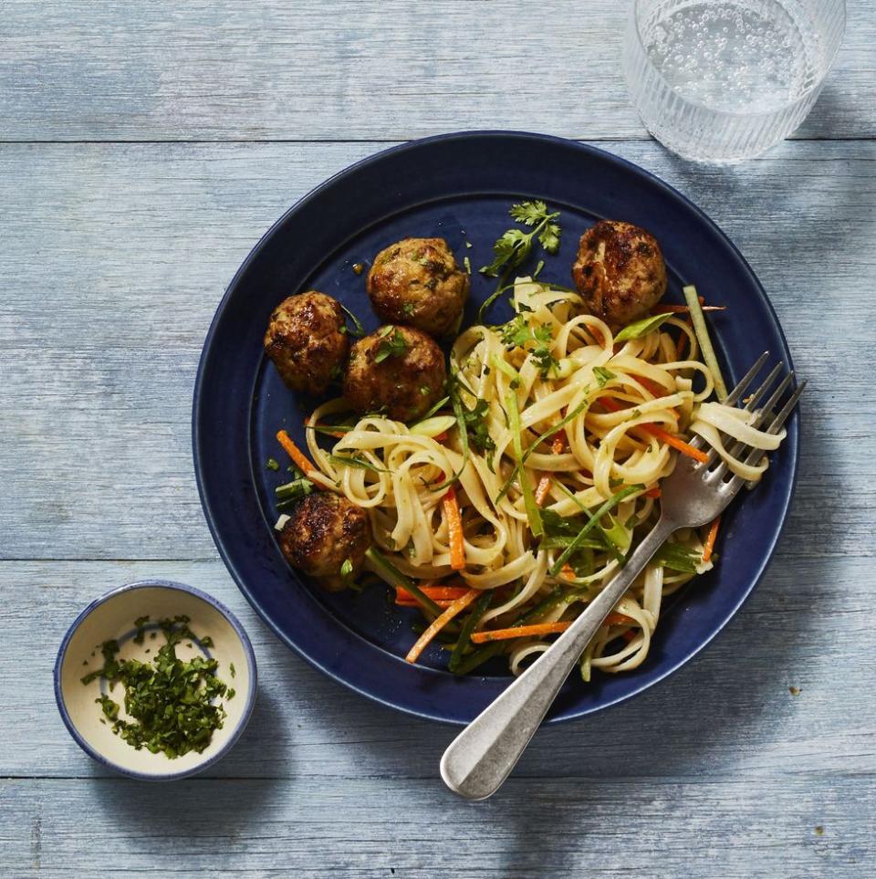 <p>Pair these Asian-style meatballs with rice noodles and crunchy veggies for a fresh and easy dinner.</p><p><em><a href="https://www.goodhousekeeping.com/food-recipes/a34209267/gingery-pork-meatballs-recipe/" rel="nofollow noopener" target="_blank" data-ylk="slk:Get the recipe for Air Fryer Gingery Pork Meatballs »;elm:context_link;itc:0;sec:content-canvas" class="link ">Get the recipe for Air Fryer Gingery Pork Meatballs »</a></em></p>