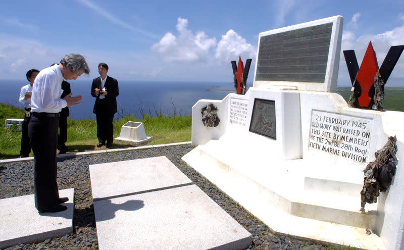 FILE PHOTO: Japan's PM Koizumi pays tribute to those who died in World War Two during ceremony in Iwo Jima