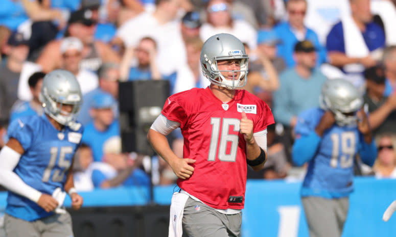 Jared Goff at training camp for the Lions.