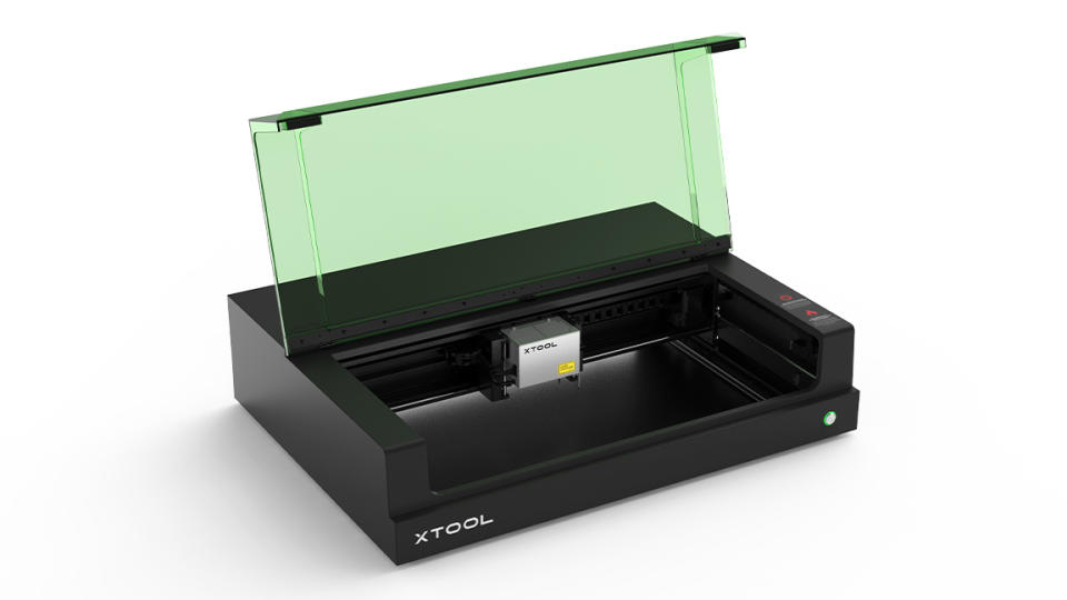 xTool S1; a laser machine with a lid open