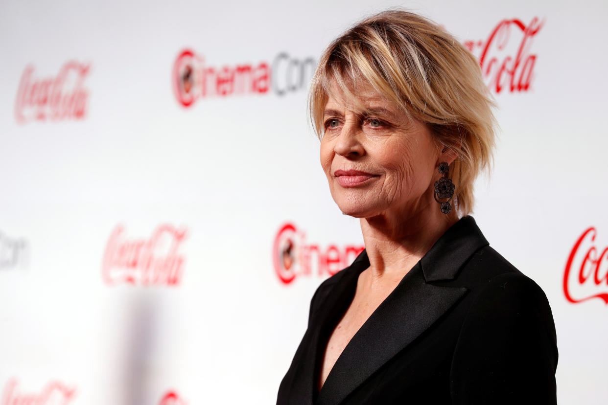 Actress Linda Hamilton poses during the CinemaCon Big Screen Achievement Awards ceremony at Caesars Palace in Las Vegas, Nevada, U.S. April 4, 2019. REUTERS/Steve Marcus