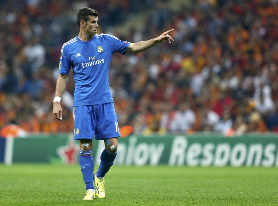 Real Madrid's Gareth Bale reacts during their Champions League Group B soccer match against Galatasaray at Turk Telekom Arena in Istanbul September 17, 2013. REUTERS/Murad Sezer (TURKEY - Tags: SPORT SOCCER)