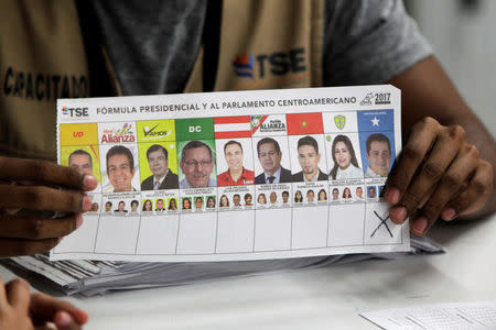 Honduras scrutineers shows a ballots while he continues to count after seven days of the contested presidential election in Tegucigalpa, Honduras December 3, 2017. REUTERS/Jorge Cabrera