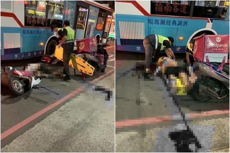 一名20歲熊貓外送員疑騎車時未與前車保持安全距離而摔車，安全帽噴飛頭部撞地身亡。（翻攝畫面）