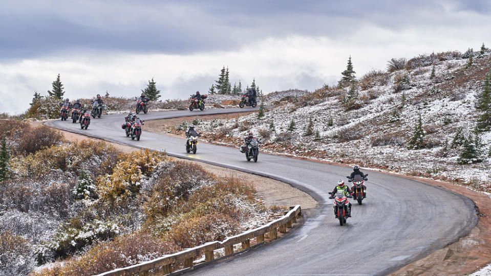 Riders participating in the 2022 Ducati Giro Alpino in Colorado.