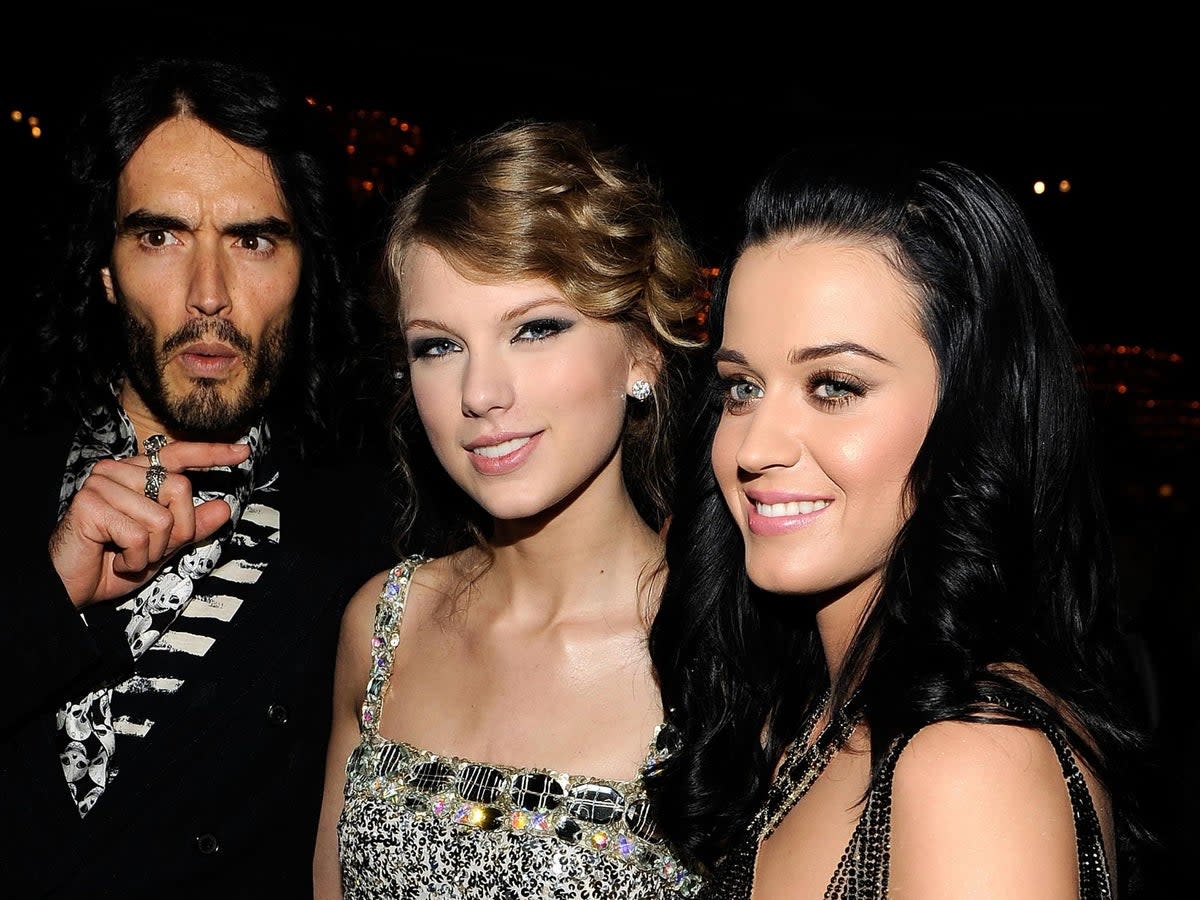 Katy Perry with Russell Brand (left) and Taylor Swift at the 52nd Grammy Awards in 2010 (Getty Images for NARAS)