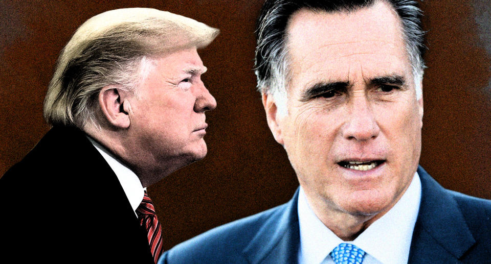 Donald Trump and Mitt Romney (Photo illustration: Yahoo News; photos: AP)