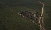 An aerial view of the Batey La Lima community, an impoverished community surrounded by a massive sugarcane plantation in the southern coastal city of La Romana, Dominican Republic, Wednesday, Nov. 17, 2021. (AP Photo/Matias Delacroix)