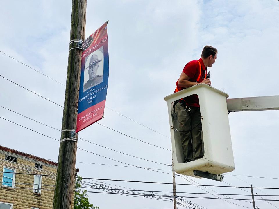 A Hometown Hero banner honoring Charles Nitterhouse is pictured here after being installed in downtown Chambersburg.