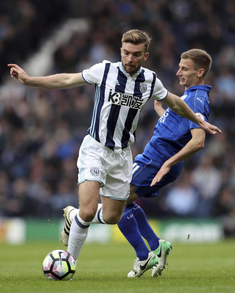 <p>West Bromwich Albion’s James Morrison, left, and Leicester City’s Marc Albrighton </p>