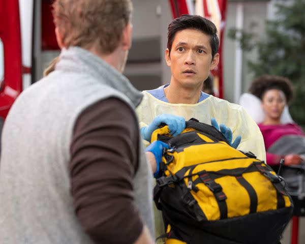 <p>Anne Marie Fox/Disney</p> Intern Blue (Harry Shum Jr.) is not studying in this photo from Grey's Anatomy