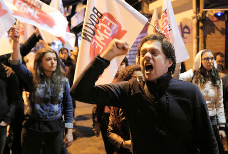 People protest against the results of the referendum in Istanbul, Turkey April 16, 2017. REUTERS/Kemal Aslan