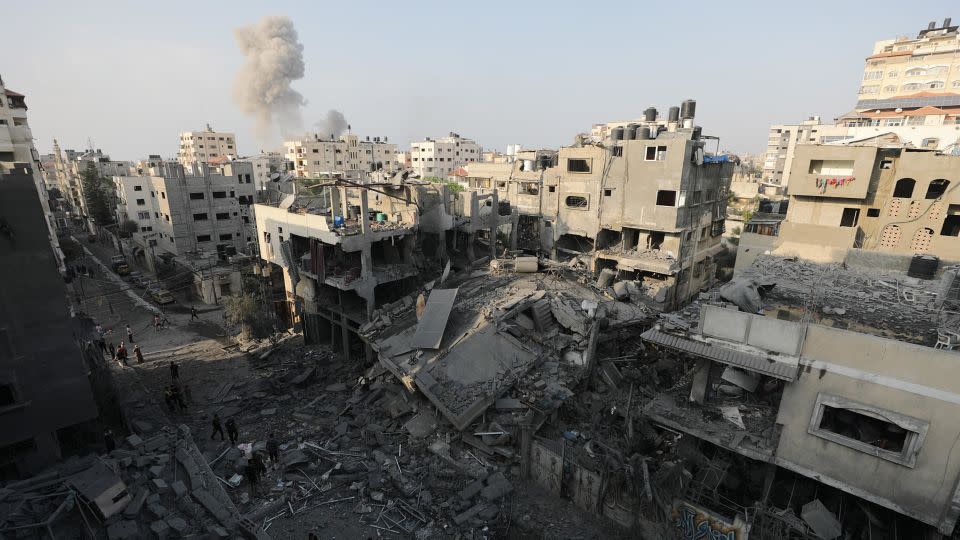 A destroyed area in northern Gaza on October 28 following Israeli airstrikes. - Mohammed Saber/EPA-EFE/Shutterstock