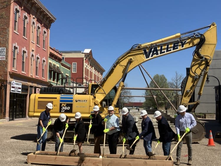 The groundbreaking for the downtown project, which is expected to be substantially completed by December 2024, with streetscaping, landscaping, patios, signage and other cosmetic improvements happening next spring (photo by Jonathan Turner).