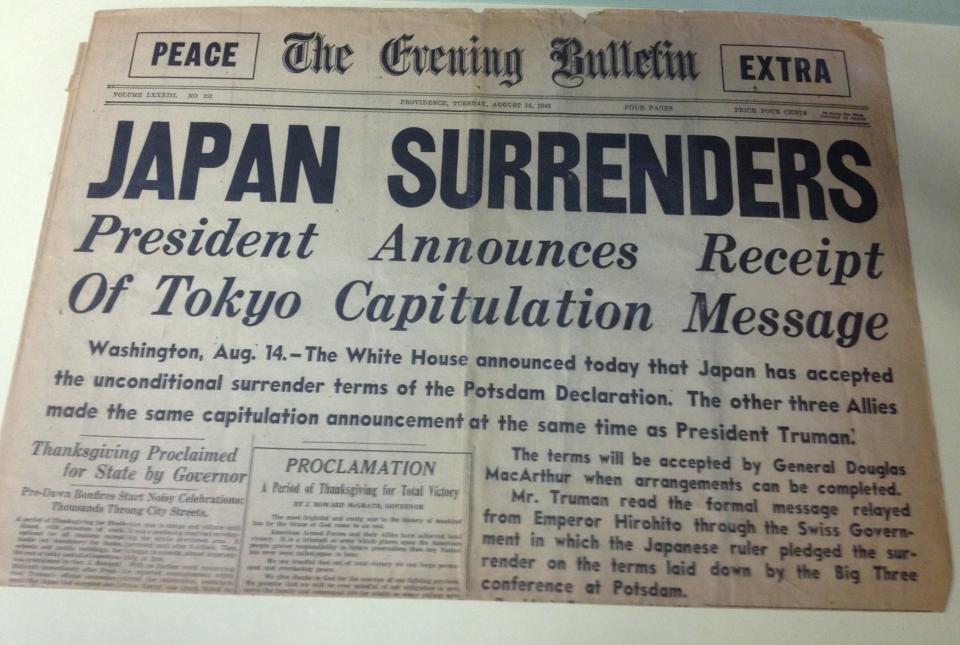 The Evening Bulletin of Aug. 14, 1945, carried the news of Japan’s surrender. [Providence Journal file]