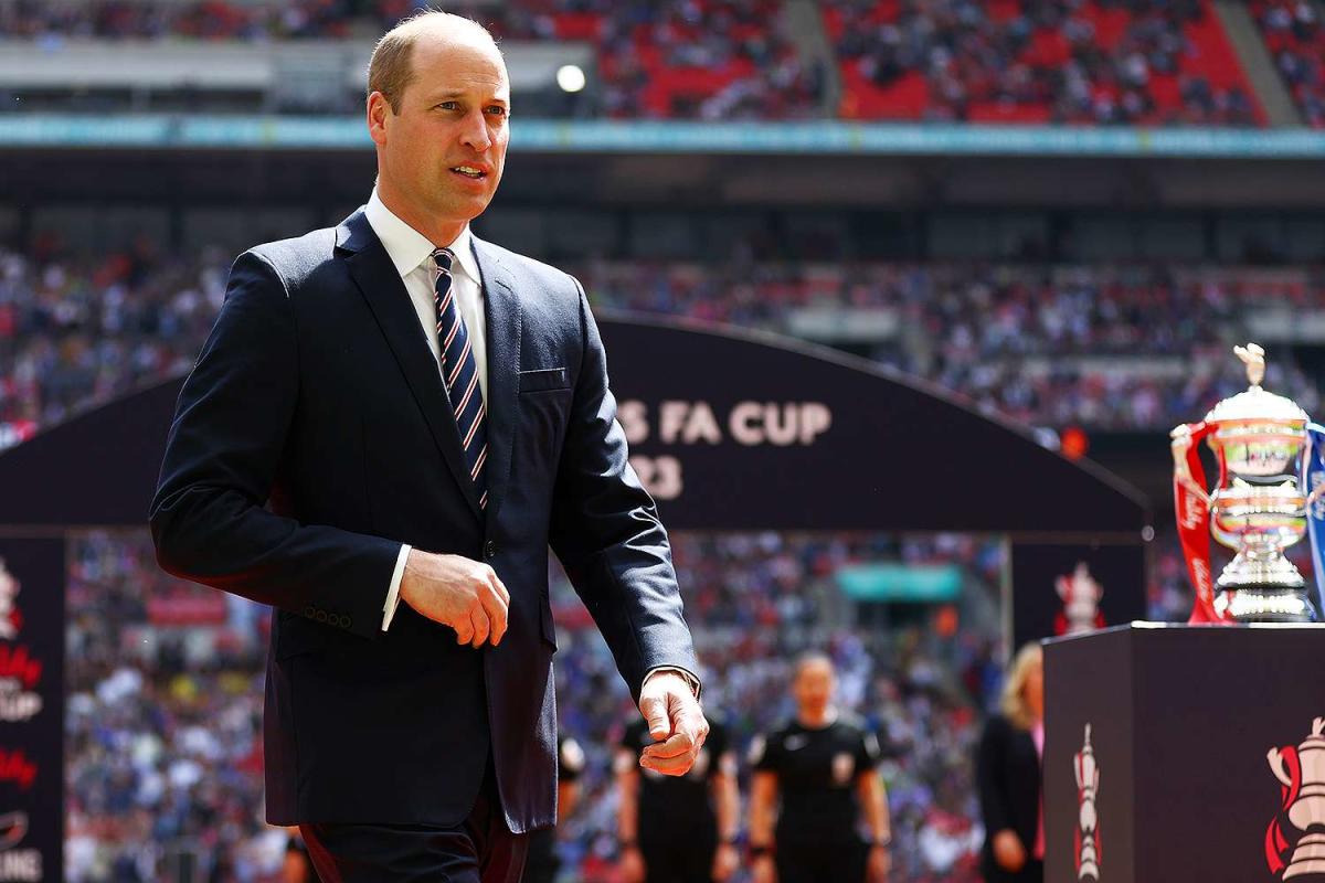 Prince William Greets Players While Attending FA Cup Final at Wembley Stadium in London