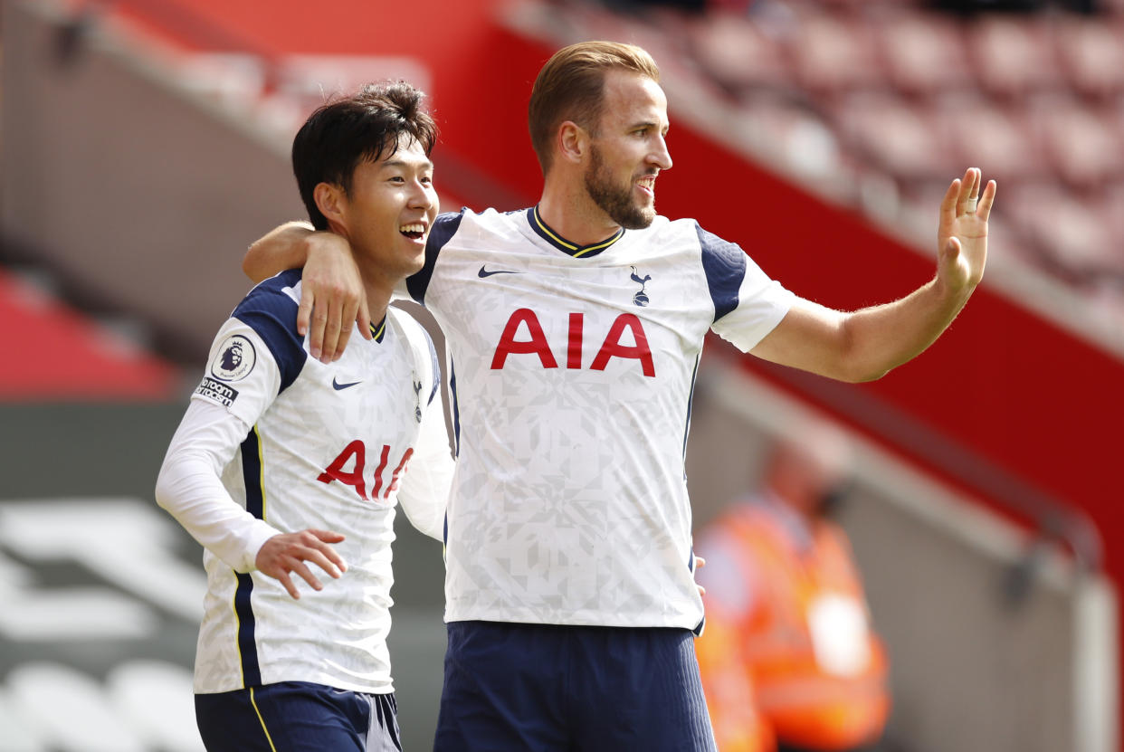 Son Heung-min (left) scored four goals in Tottenham's 5-2 win over Southampton. Harry Kane (right) assisted on each. (Andrew Boyers/Reuters)